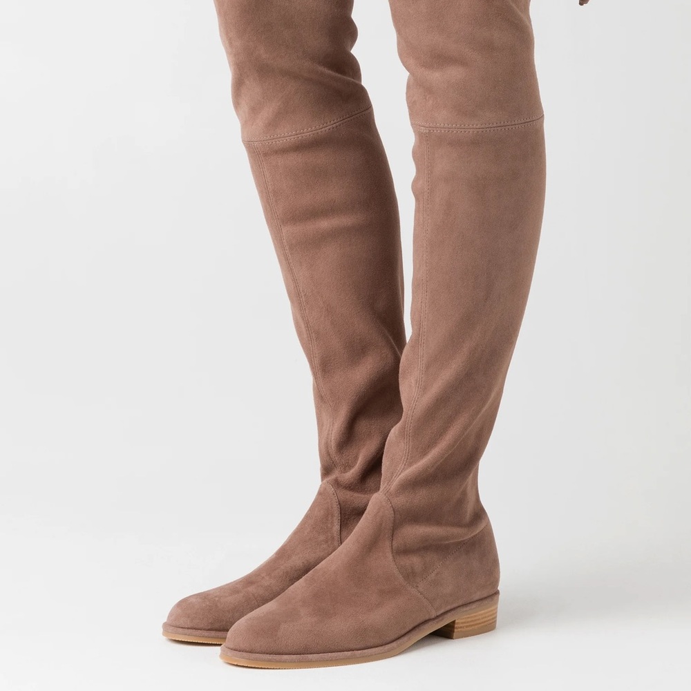 Stuart Weitzman Over the Knee Lowland Suede Boots Size 8.5 / 39 - Taupe